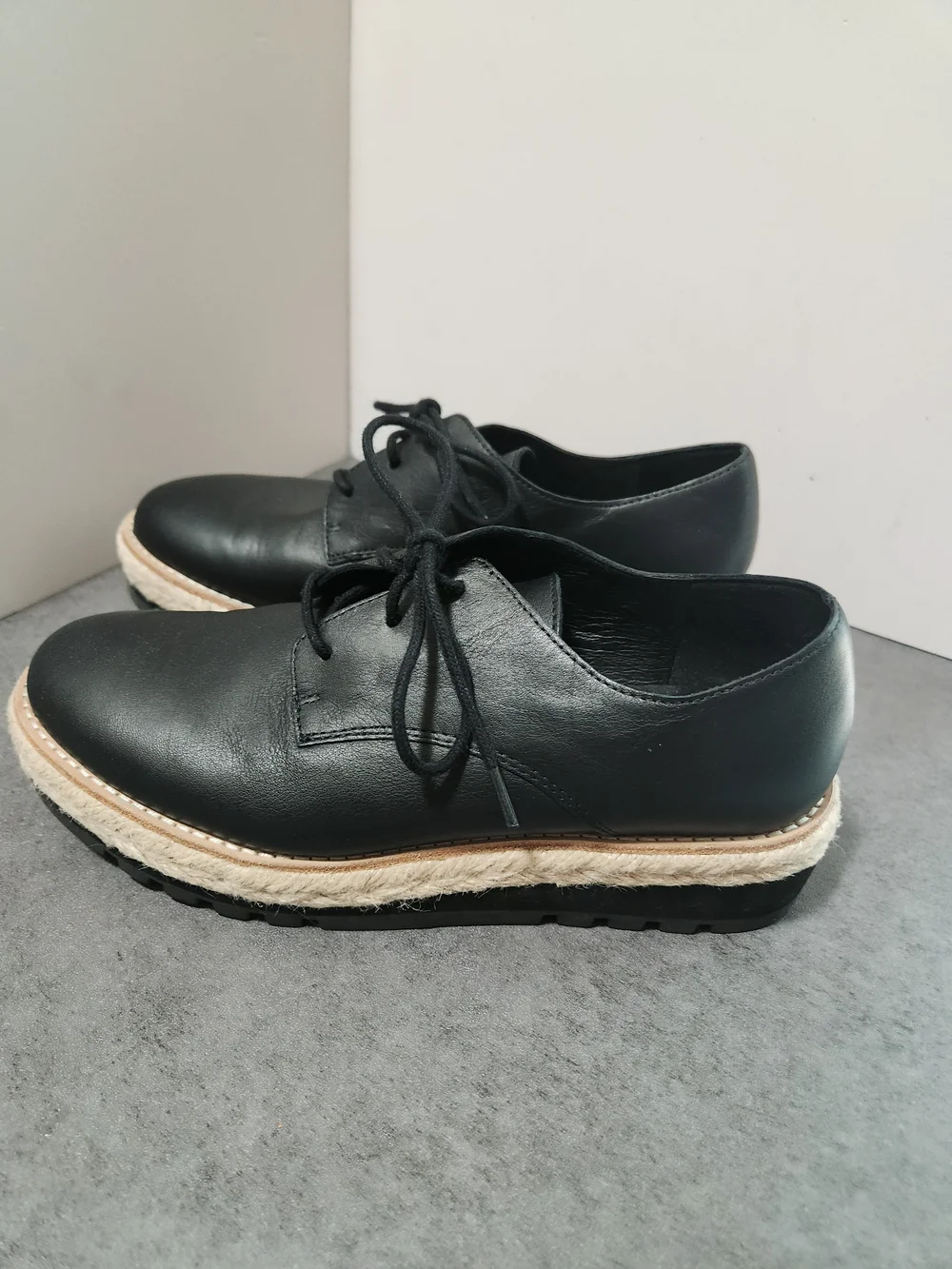 Eileen Fisher Eddy Smooth Black Leather Platform Oxford Women Size 6.5